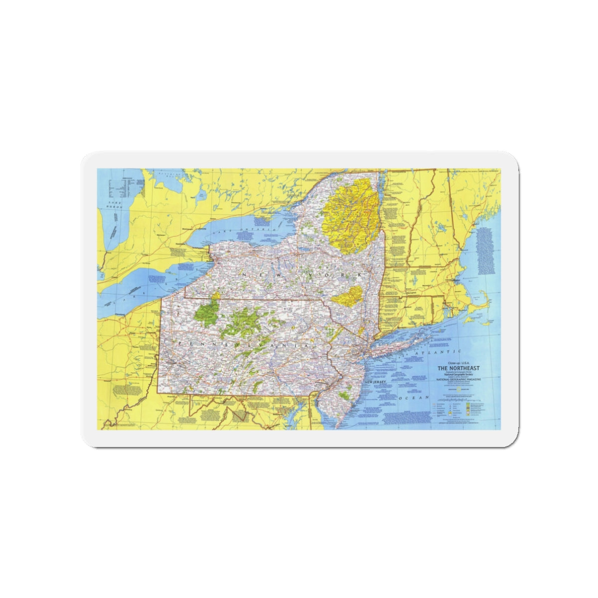 USA - Northeast 1 (1978) (Map) Refrigerator Magnet-3" x 3"-The Sticker Space