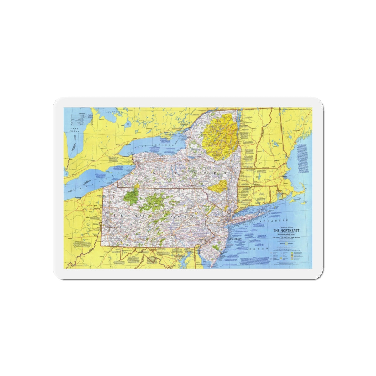 USA - Northeast 1 (1978) (Map) Refrigerator Magnet-4" x 4"-The Sticker Space