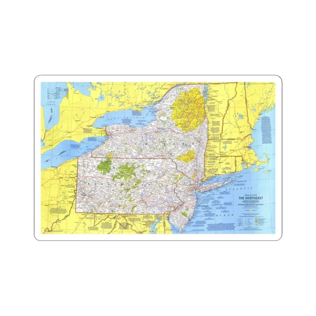 USA - Northeast 1 (1978) (Map) STICKER Vinyl Kiss-Cut Decal 4 Inch White - The Sticker Space