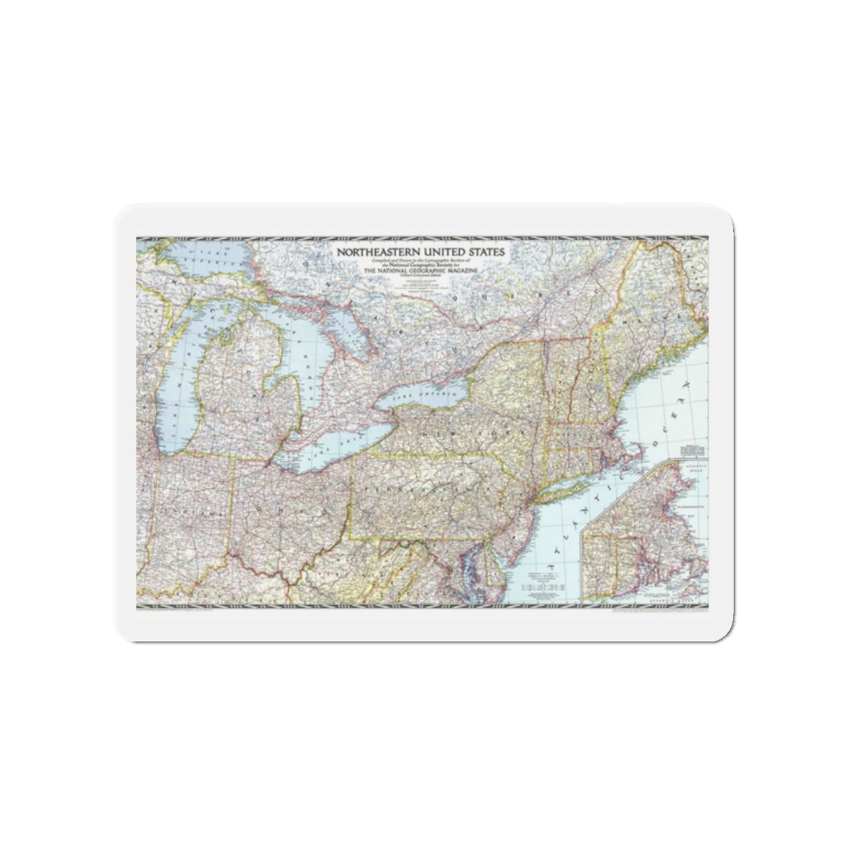 USA - Northeastern (1945) (Map) Refrigerator Magnet-2" x 2"-The Sticker Space