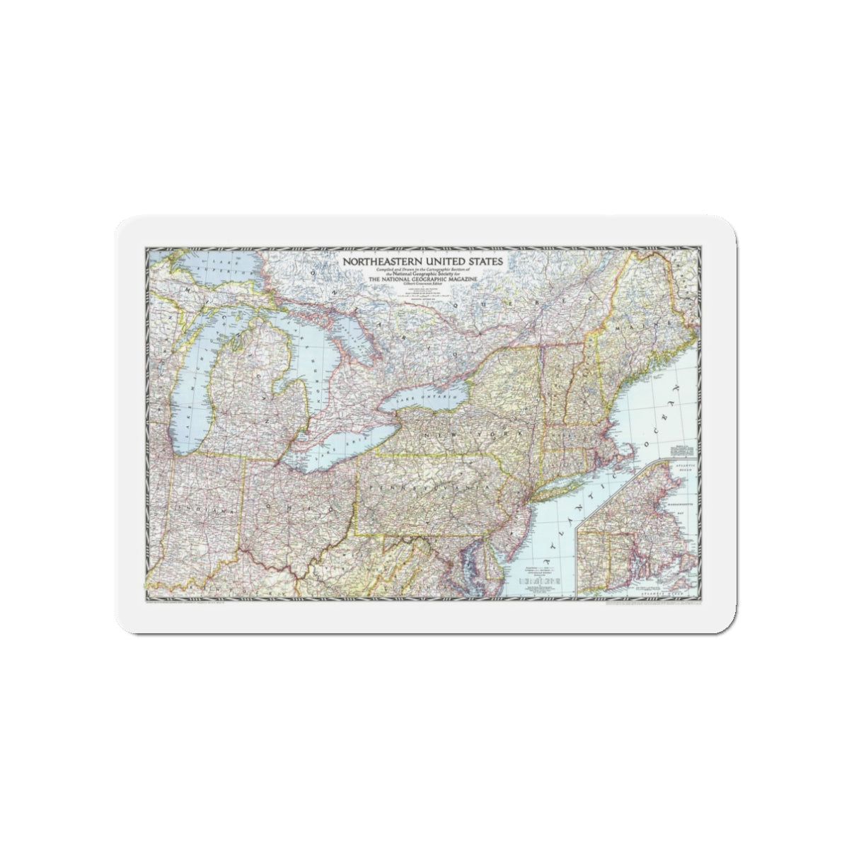 USA - Northeastern (1945) (Map) Refrigerator Magnet-3" x 3"-The Sticker Space