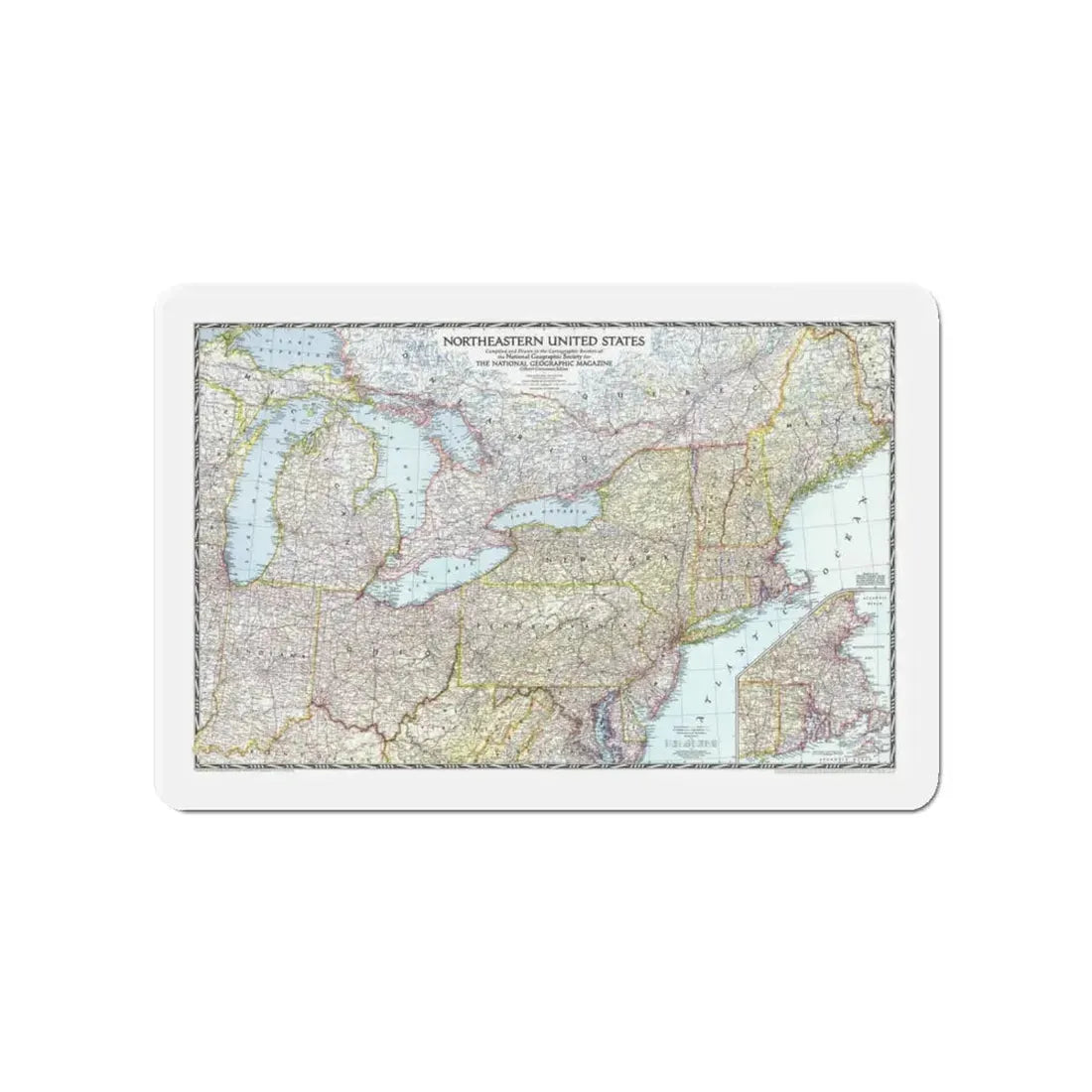 USA - Northeastern (1945) (Map) Refrigerator Magnet 4 Inch - The Sticker Space
