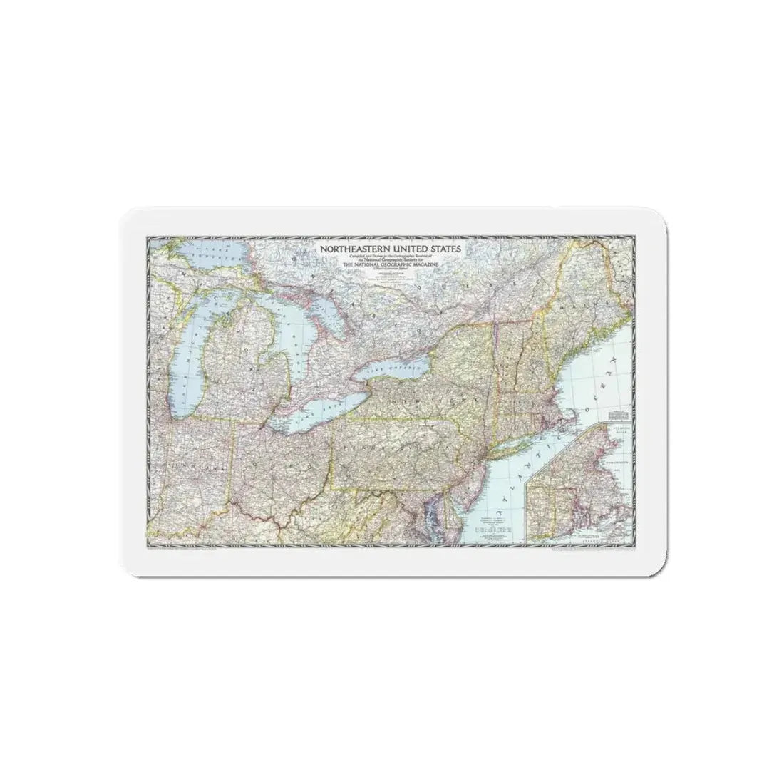 USA - Northeastern (1945) (Map) Refrigerator Magnet 6 Inch - The Sticker Space