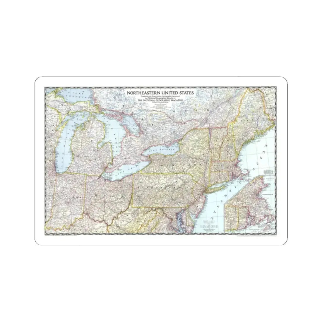 USA - Northeastern (1945) (Map) STICKER Vinyl Kiss-Cut Decal 2 Inch White - The Sticker Space