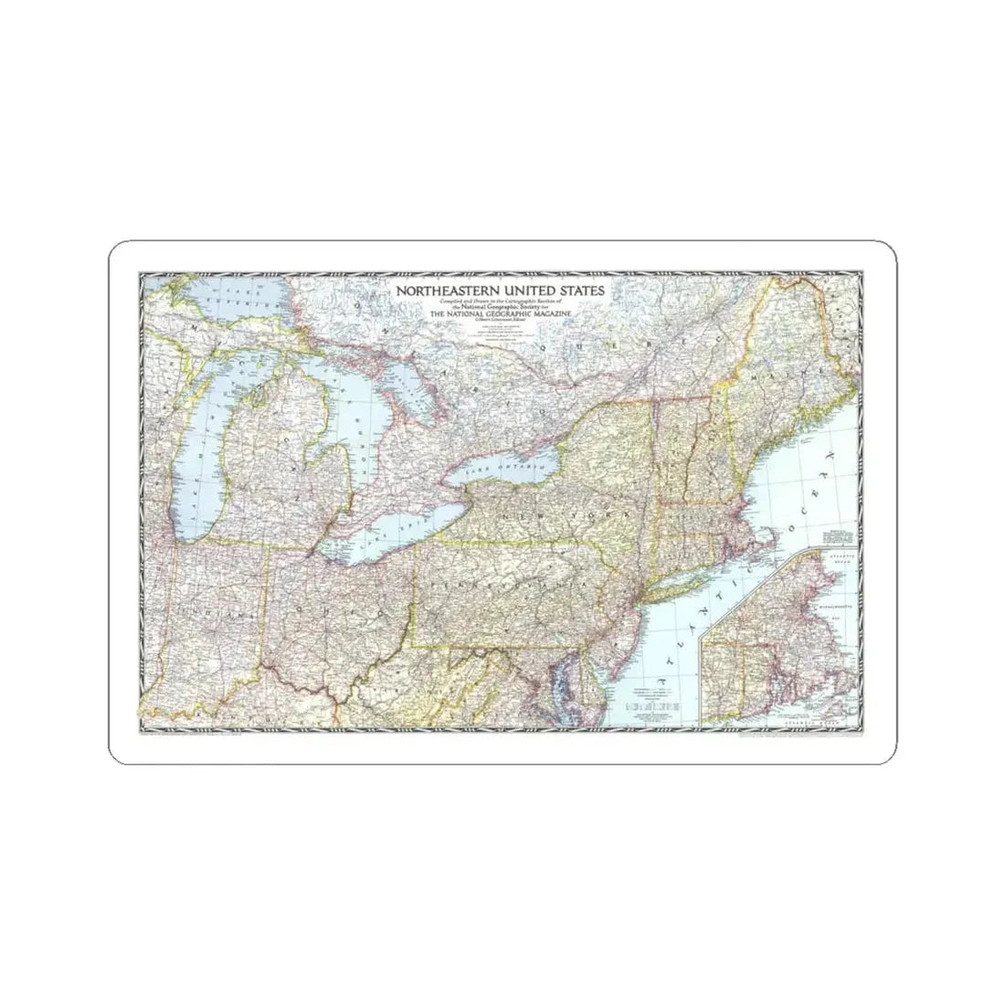 USA - Northeastern (1945) (Map) STICKER Vinyl Kiss-Cut Decal 6 Inch White - The Sticker Space