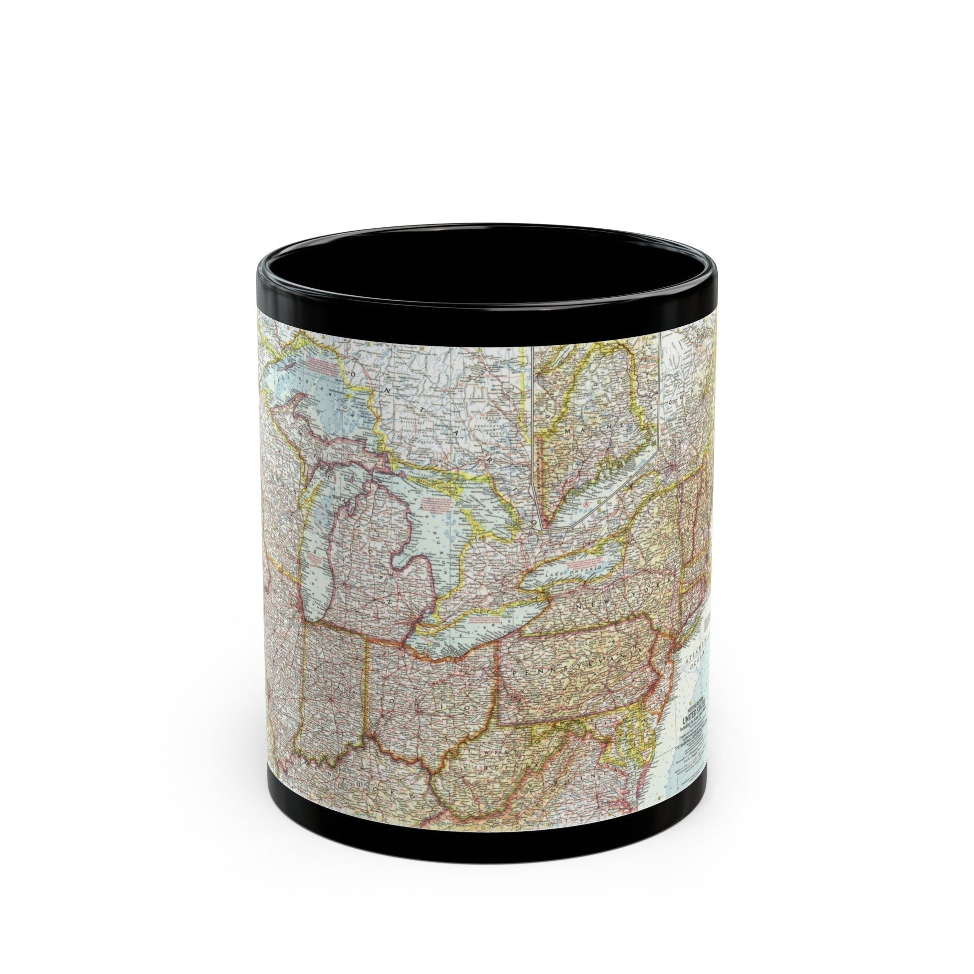 USA - Northeastern & Great Lakes (1959) (Map) Black Coffee Mug-11oz-The Sticker Space