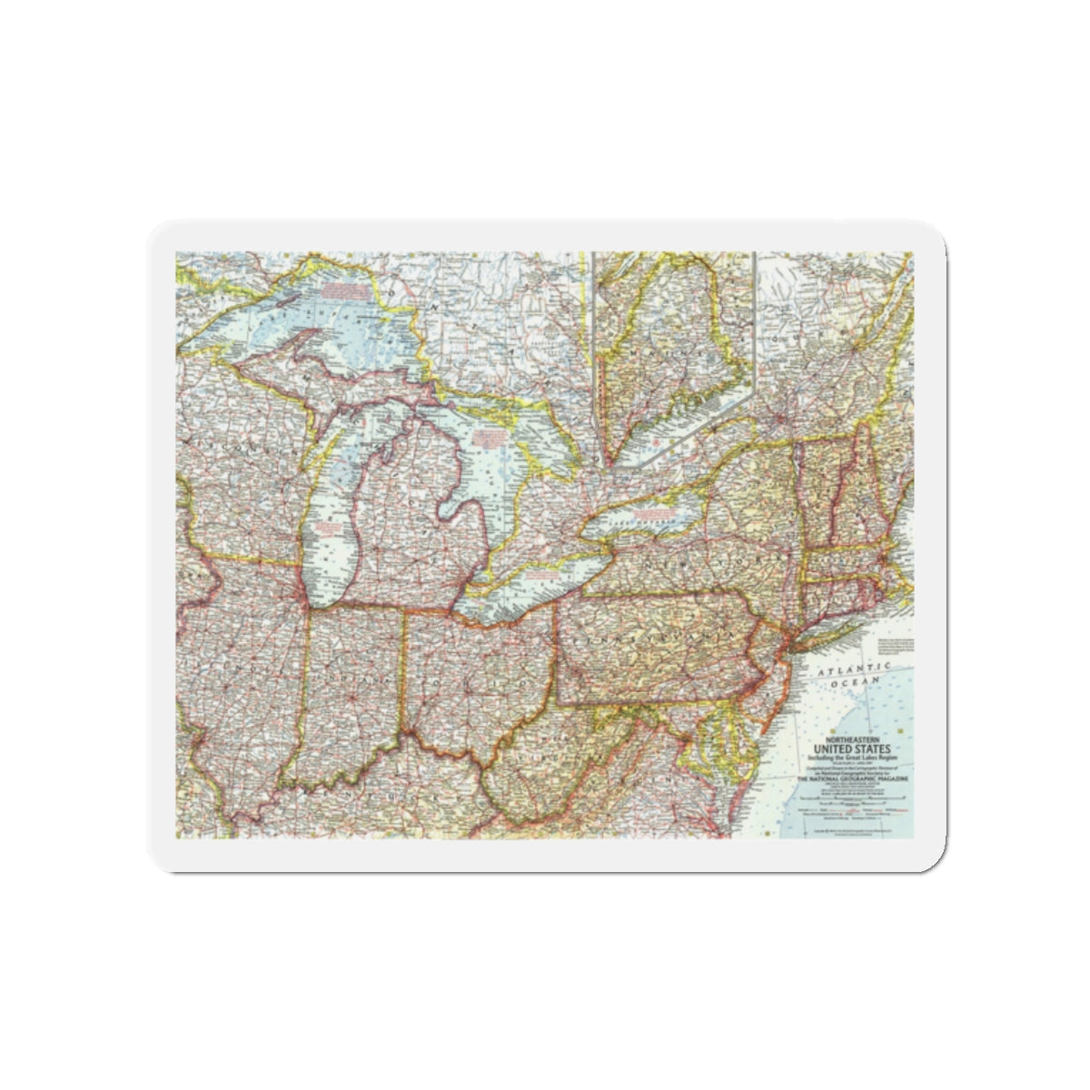 USA - Northeastern & Great Lakes (1959) (Map) Refrigerator Magnet-2" x 2"-The Sticker Space