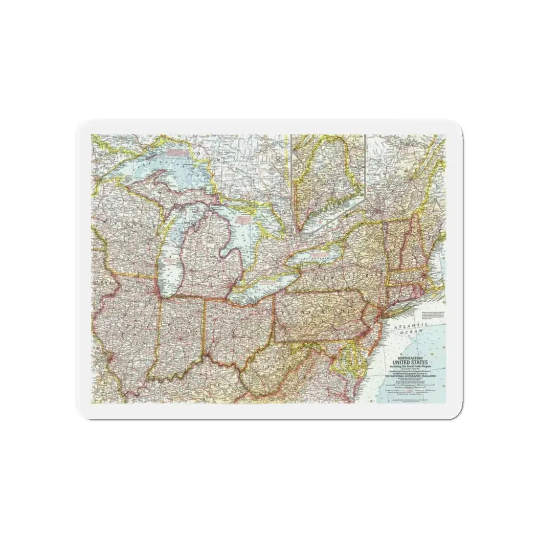 USA - Northeastern & Great Lakes (1959) (Map) Refrigerator Magnet 4 Inch - The Sticker Space