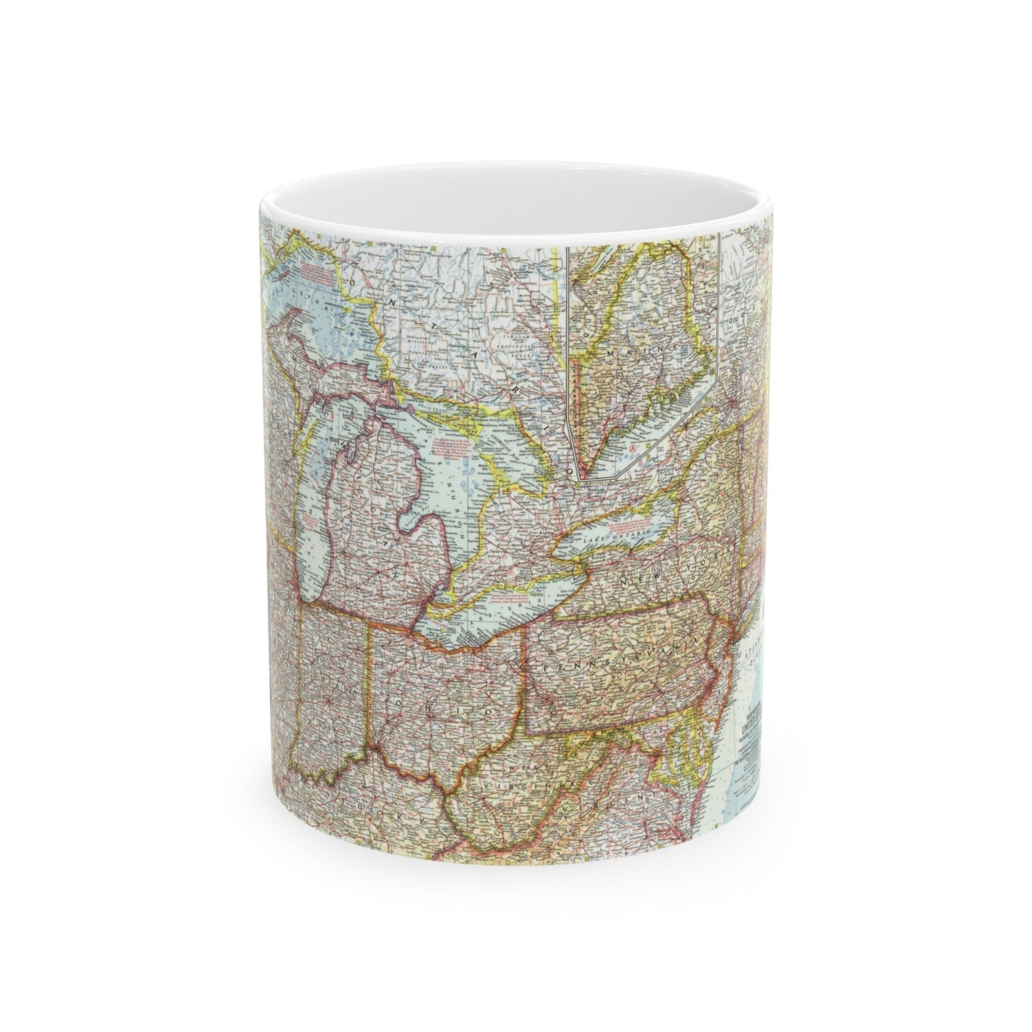 USA - Northeastern & Great Lakes (1959) (Map) White Coffee Mug-11oz-The Sticker Space