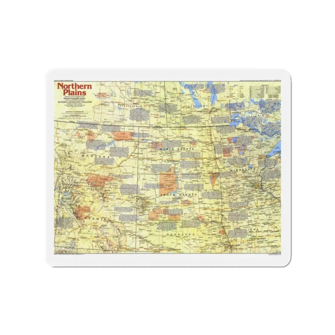 USA - Northern Plains 1 (1986) (Map) Refrigerator Magnet 2 Inch - The Sticker Space