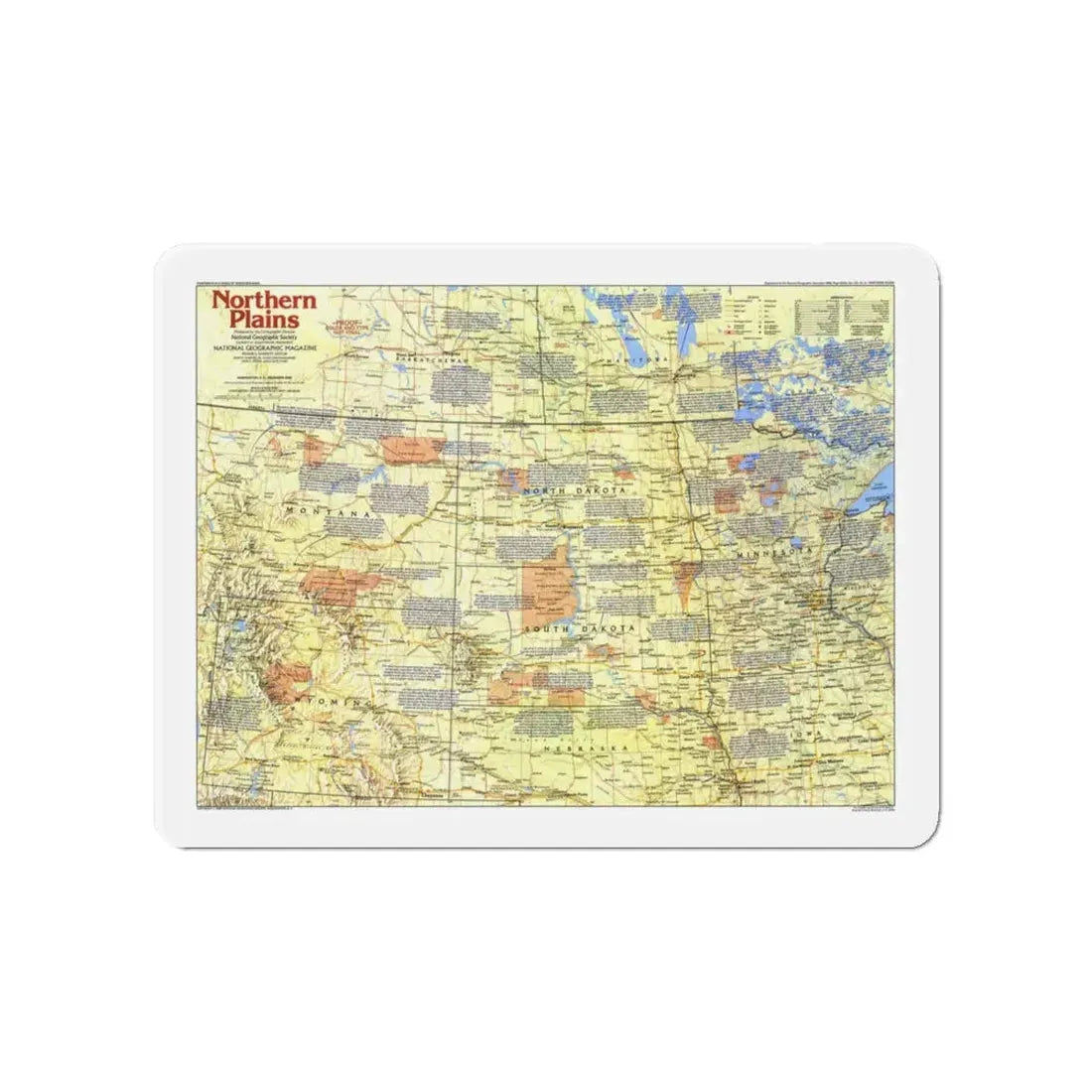 USA - Northern Plains 1 (1986) (Map) Refrigerator Magnet 4 Inch - The Sticker Space