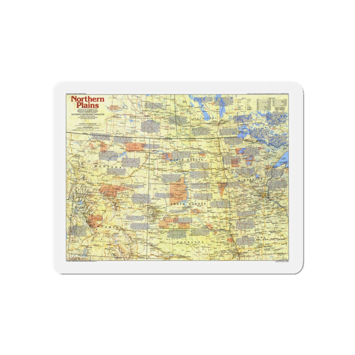 USA - Northern Plains 1 (1986) (Map) Refrigerator Magnet-5" x 5"-The Sticker Space