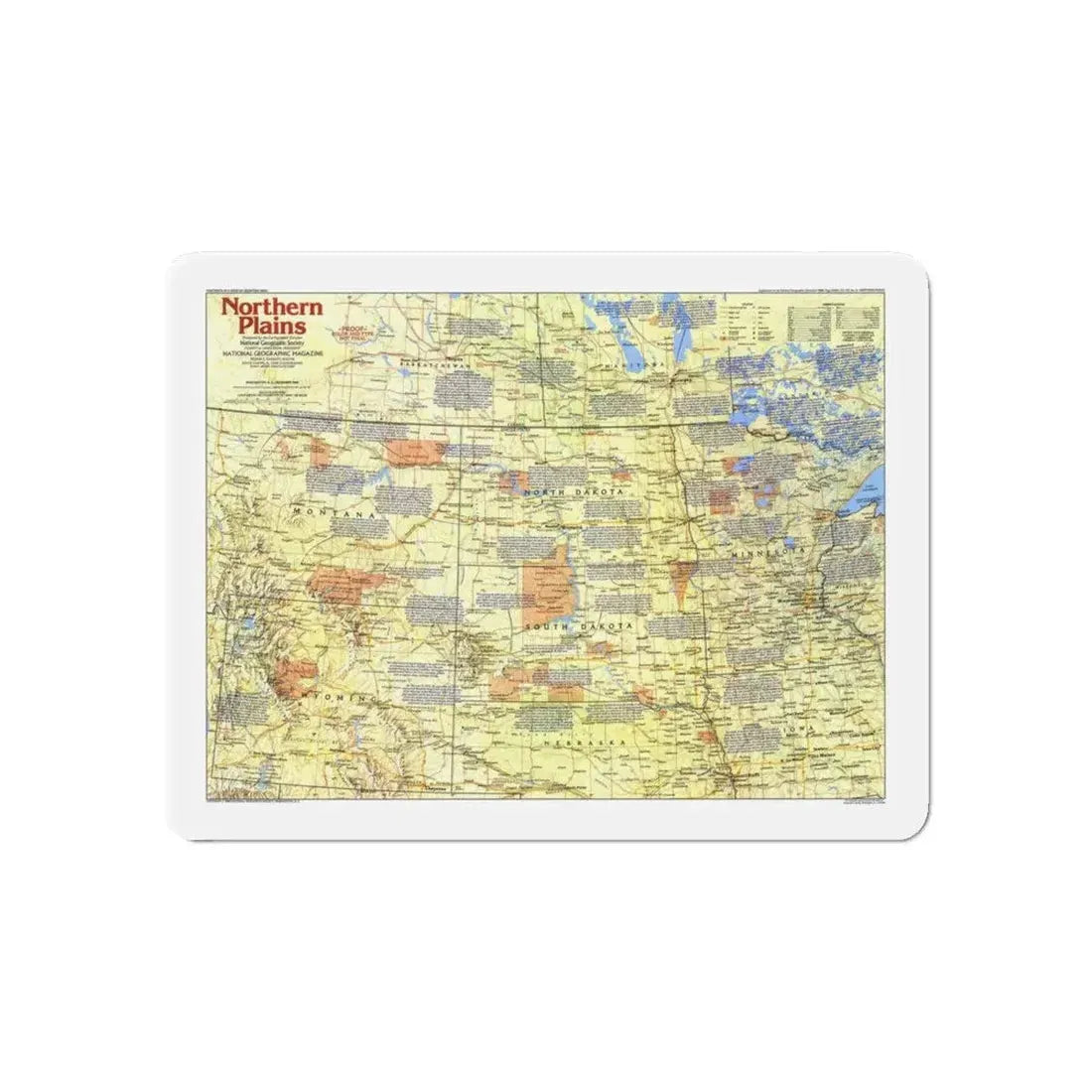 USA - Northern Plains 1 (1986) (Map) Refrigerator Magnet 6 Inch - The Sticker Space