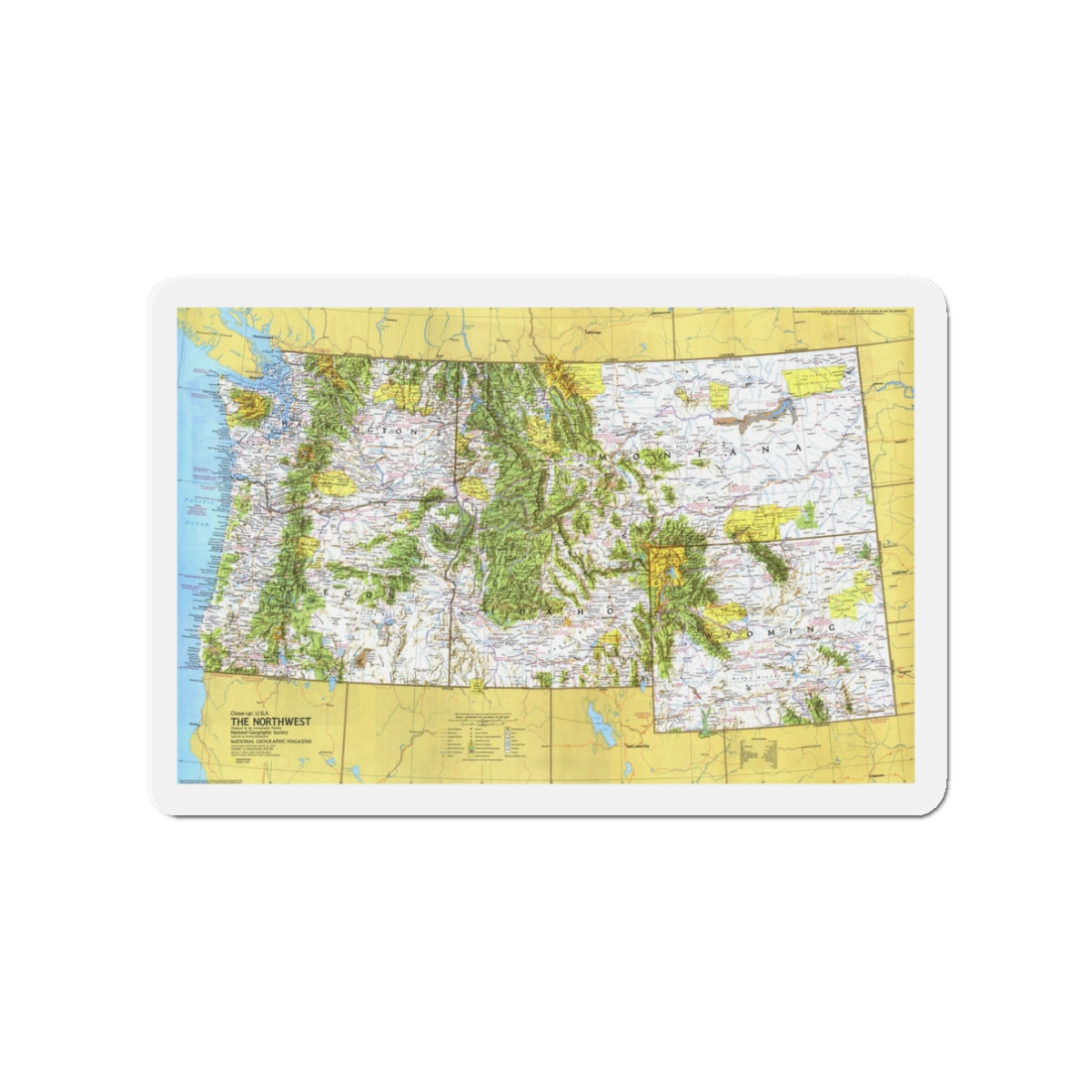 USA - Northwest 1 (1973) (Map) Refrigerator Magnet-3" x 3"-The Sticker Space