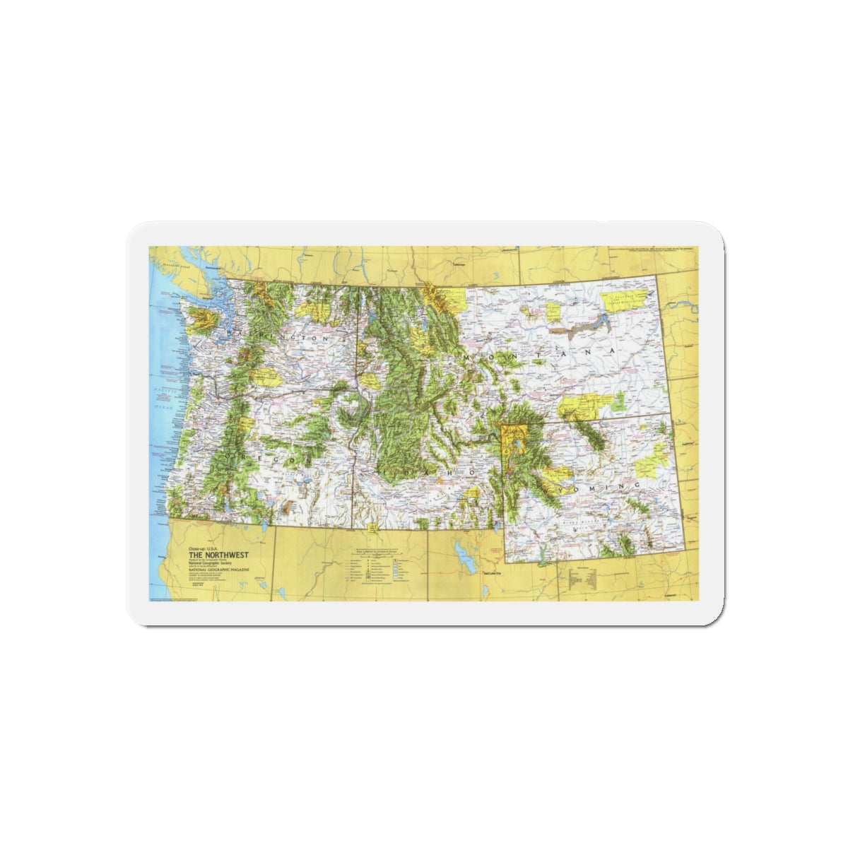 USA - Northwest 1 (1973) (Map) Refrigerator Magnet-5" x 5"-The Sticker Space