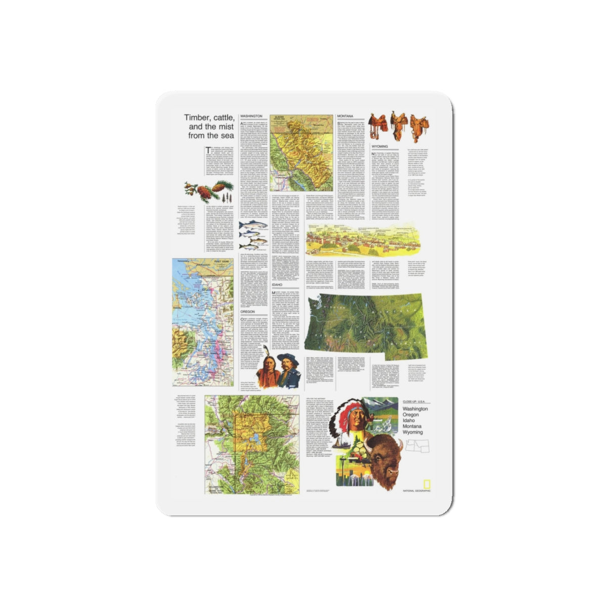 USA - Northwest 2 (1973) (Map) Refrigerator Magnet-6 × 6"-The Sticker Space