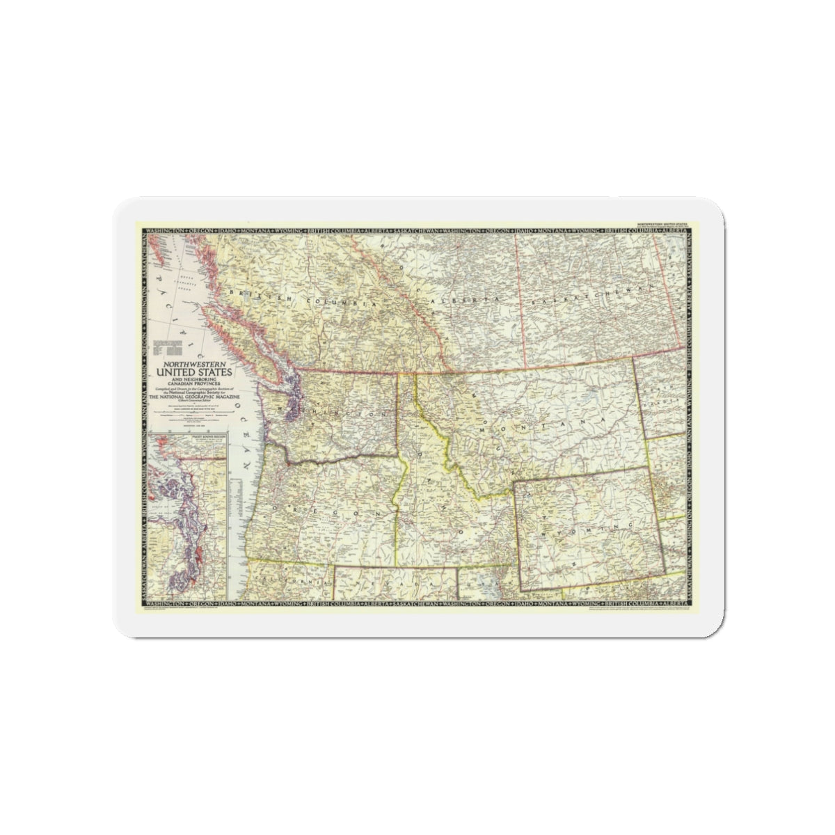 USA - Northwestern (1950) (Map) Refrigerator Magnet-3" x 3"-The Sticker Space