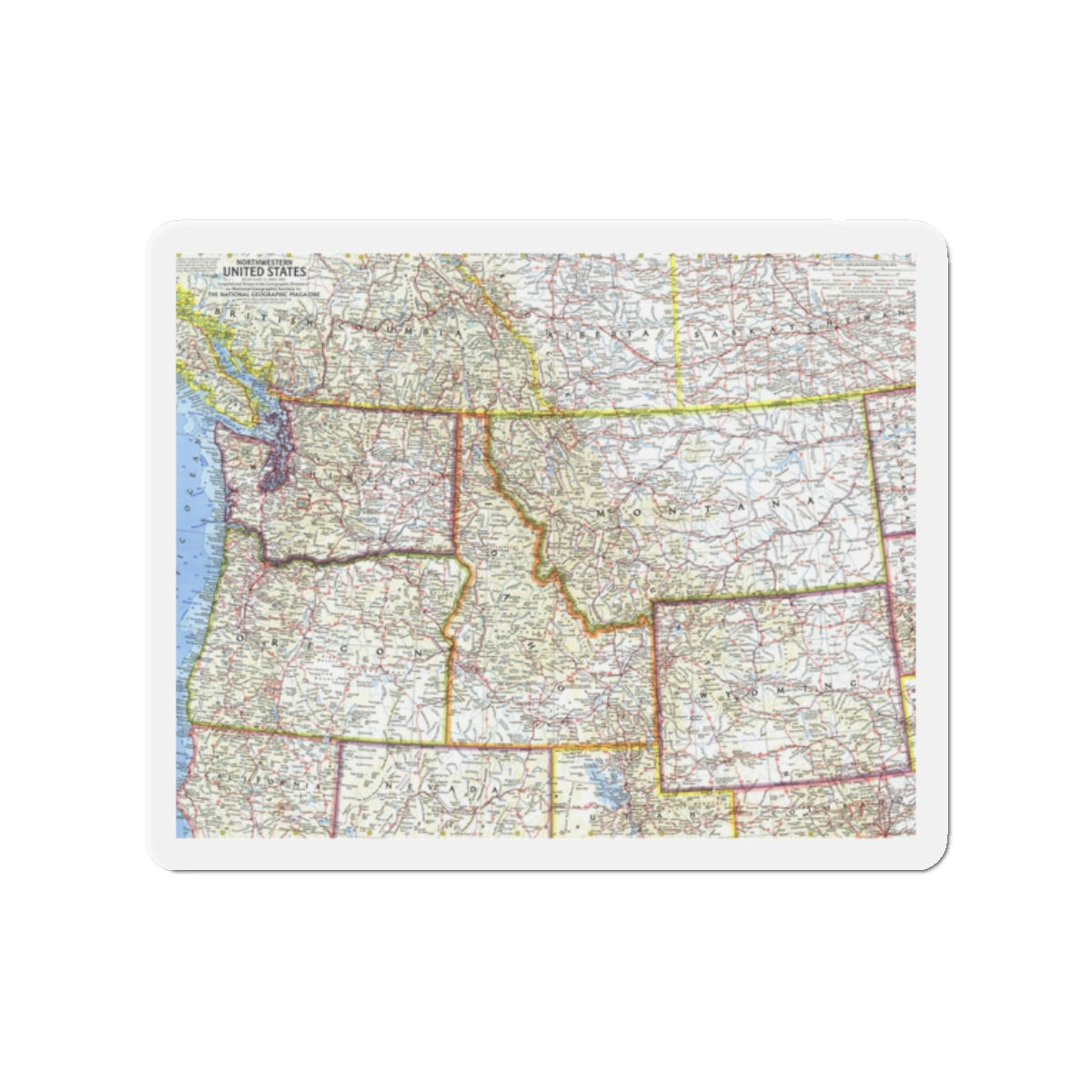 USA - Northwestern (1960) (Map) Refrigerator Magnet-2" x 2"-The Sticker Space