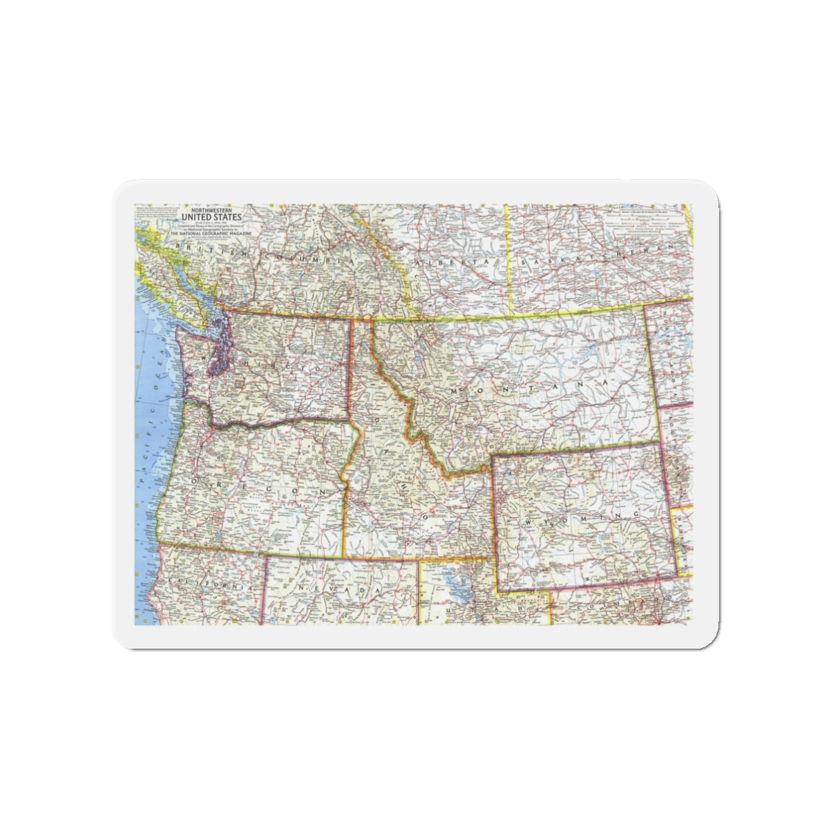 USA - Northwestern (1960) (Map) Refrigerator Magnet-3" x 3"-The Sticker Space