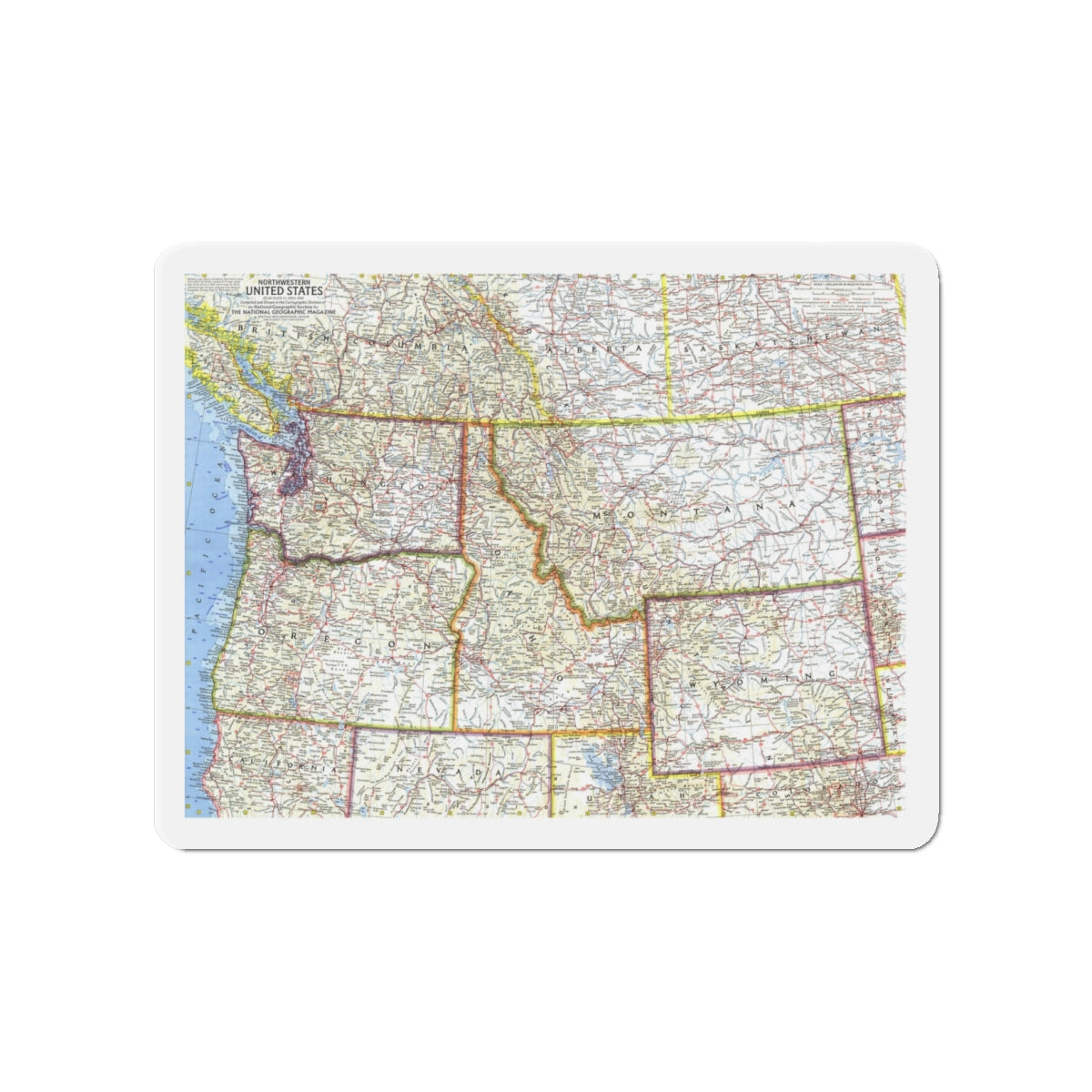 USA - Northwestern (1960) (Map) Refrigerator Magnet-4" x 4"-The Sticker Space