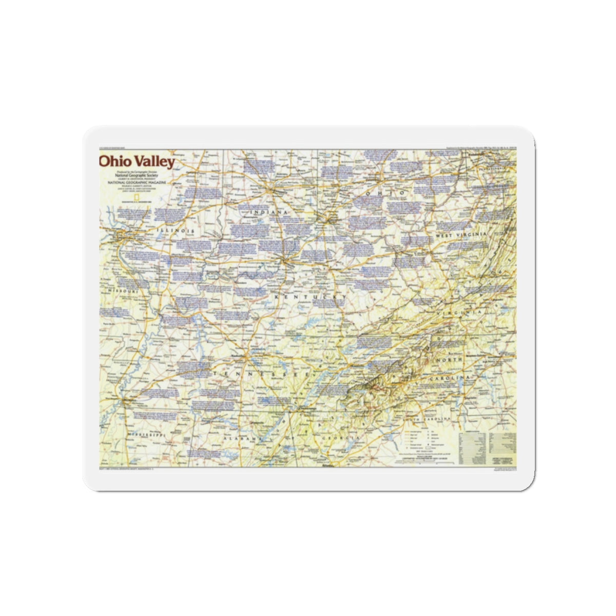 USA - Ohio Valley 1 (1985) (Map) Refrigerator Magnet-2" x 2"-The Sticker Space