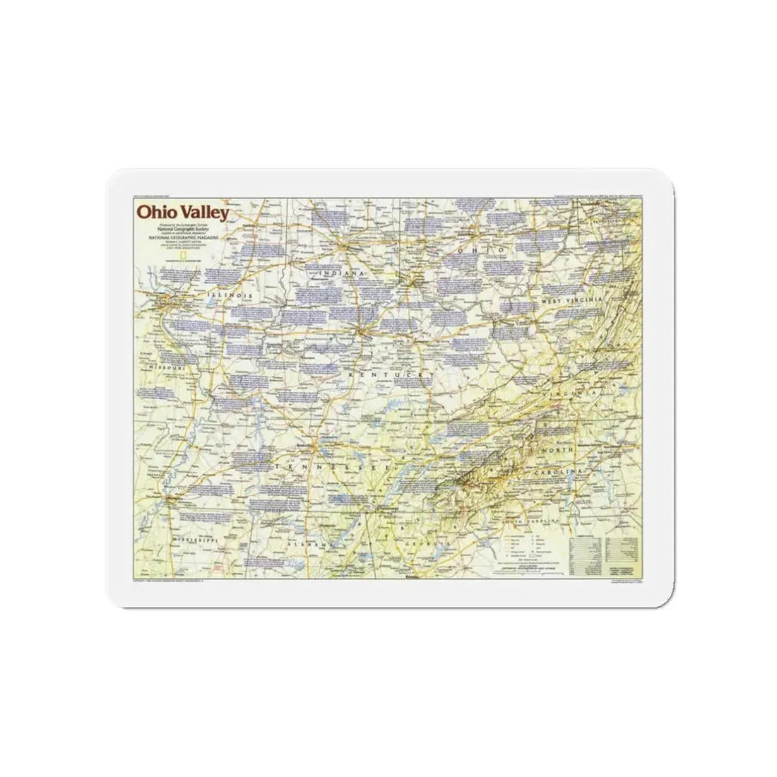 USA - Ohio Valley 1 (1985) (Map) Refrigerator Magnet 3 Inch - The Sticker Space