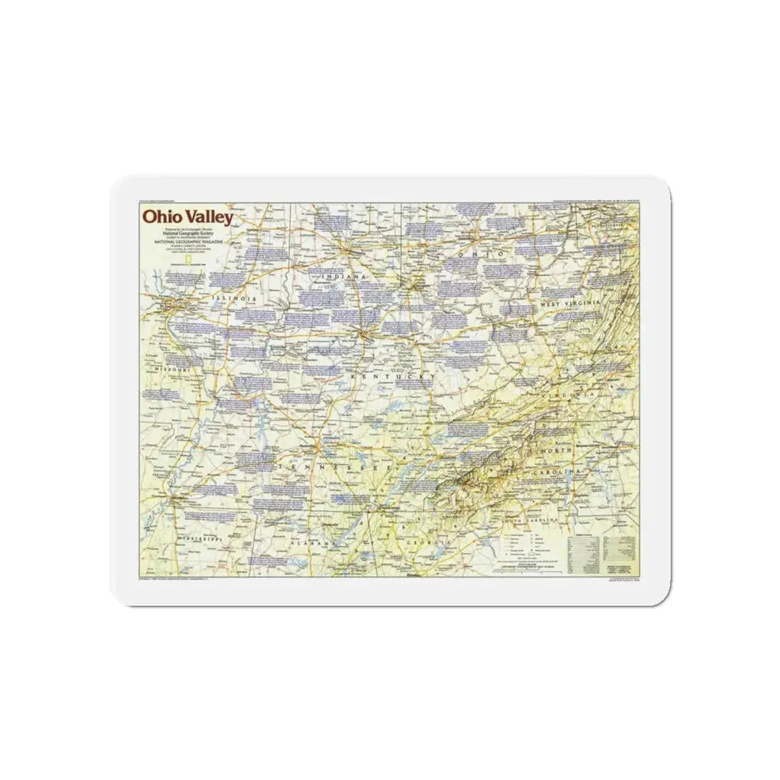 USA - Ohio Valley 1 (1985) (Map) Refrigerator Magnet 4 Inch - The Sticker Space