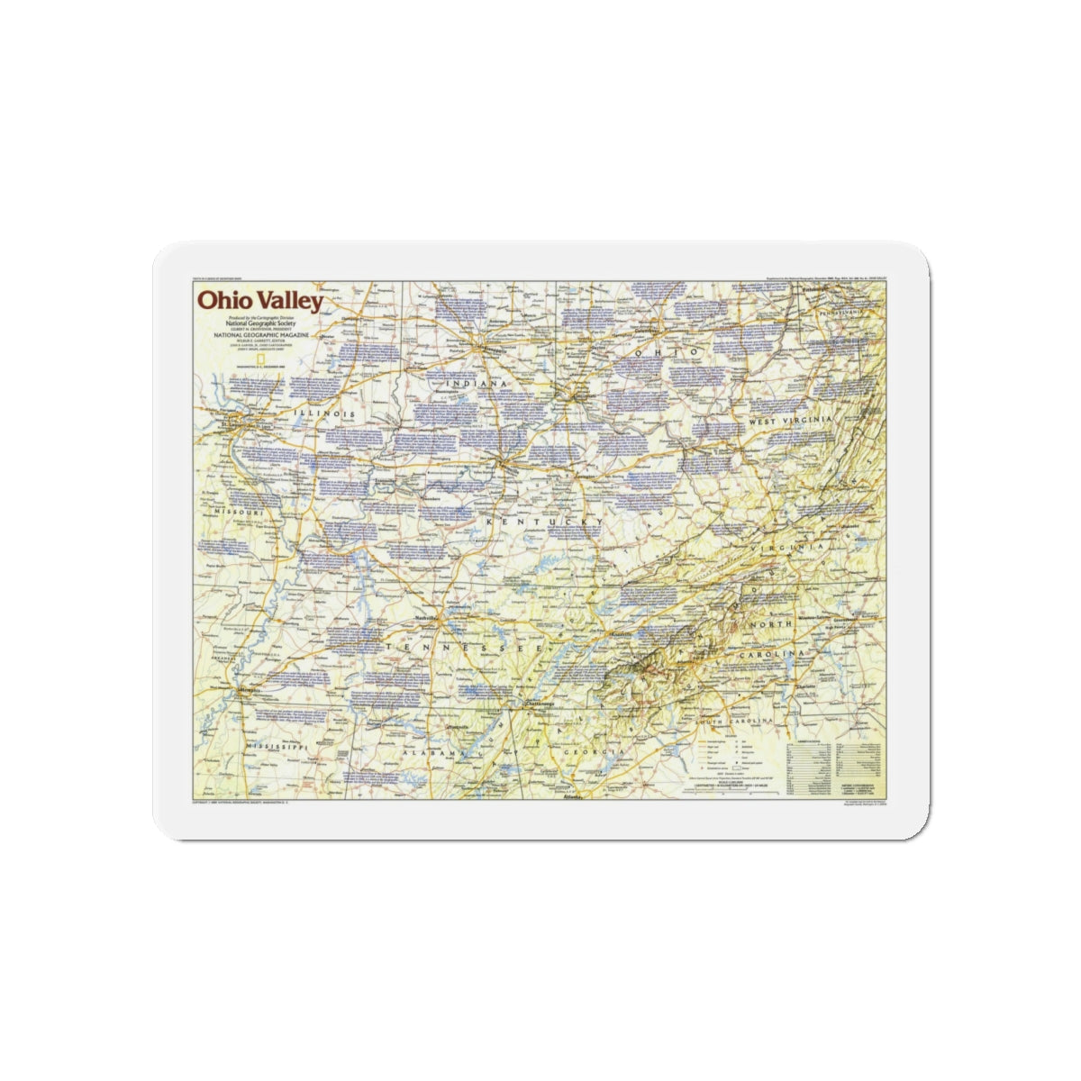 USA - Ohio Valley 1 (1985) (Map) Refrigerator Magnet-4" x 4"-The Sticker Space