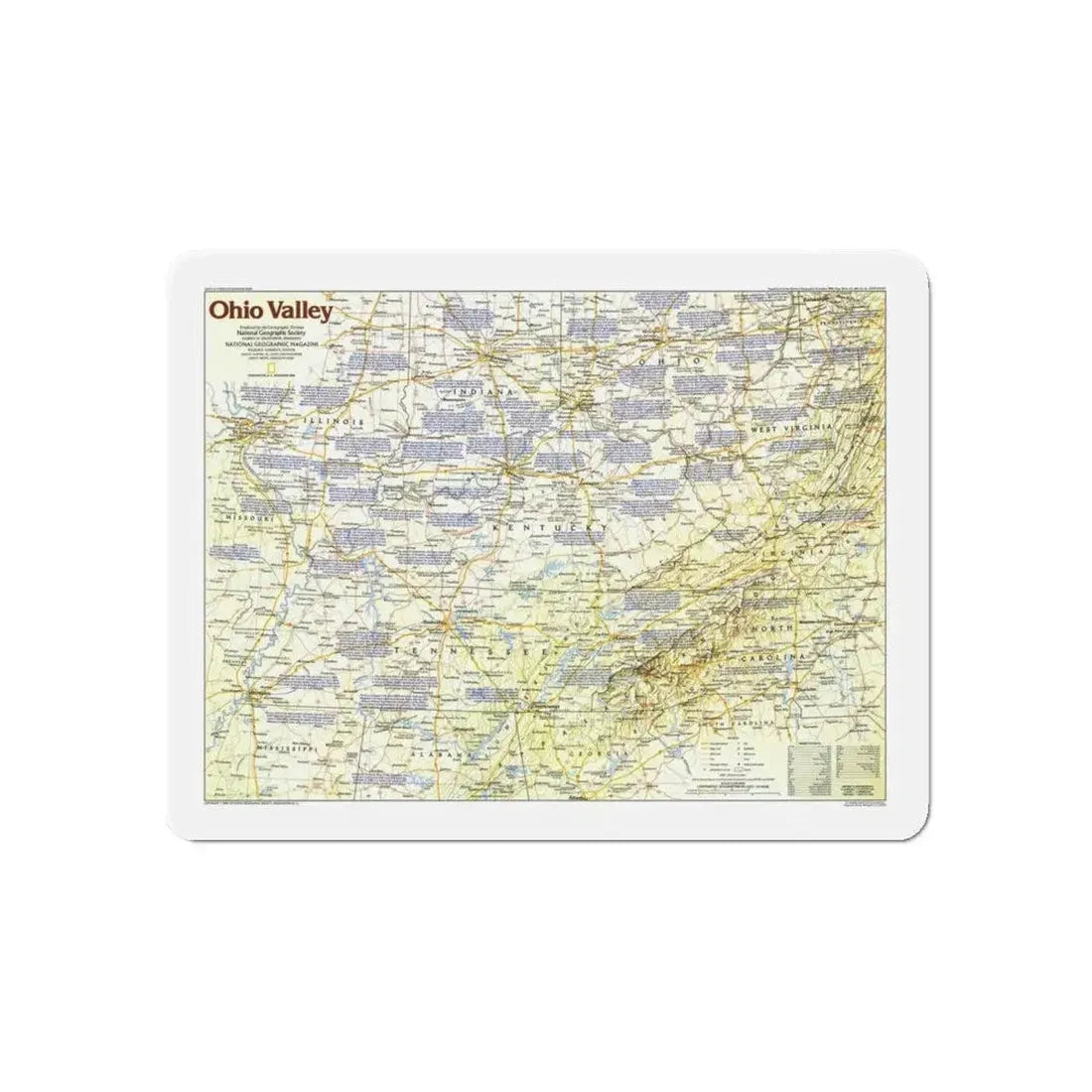 USA - Ohio Valley 1 (1985) (Map) Refrigerator Magnet 6 Inch - The Sticker Space