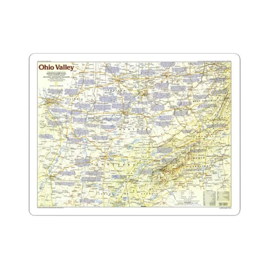 USA - Ohio Valley 1 (1985) (Map) STICKER Vinyl Kiss-Cut Decal 2 Inch White - The Sticker Space