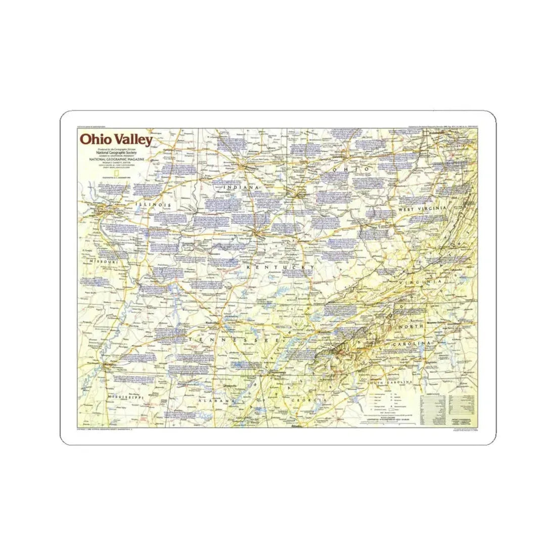 USA - Ohio Valley 1 (1985) (Map) STICKER Vinyl Kiss-Cut Decal 4 Inch White - The Sticker Space