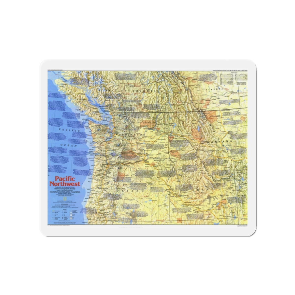 USA - Pacific Northwest 1 (1986) (Map) Refrigerator Magnet-2" x 2"-The Sticker Space