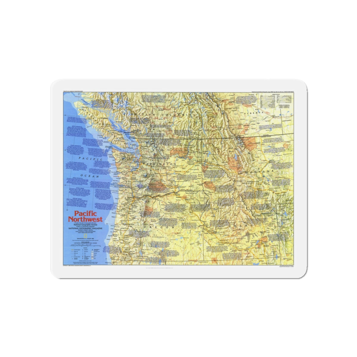 USA - Pacific Northwest 1 (1986) (Map) Refrigerator Magnet-4" x 4"-The Sticker Space