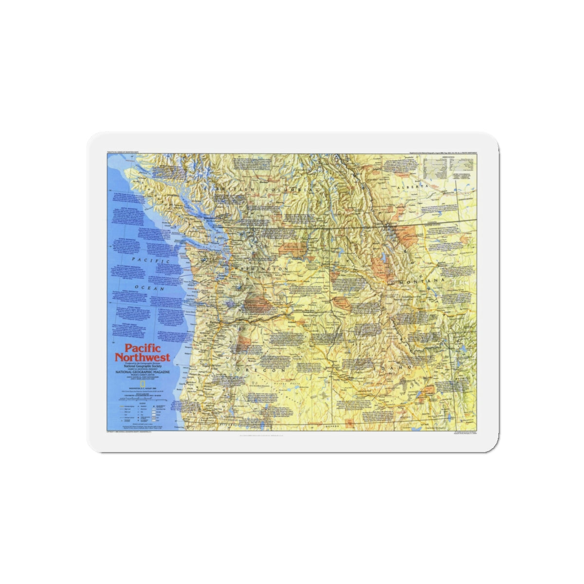 USA - Pacific Northwest 1 (1986) (Map) Refrigerator Magnet-5" x 5"-The Sticker Space