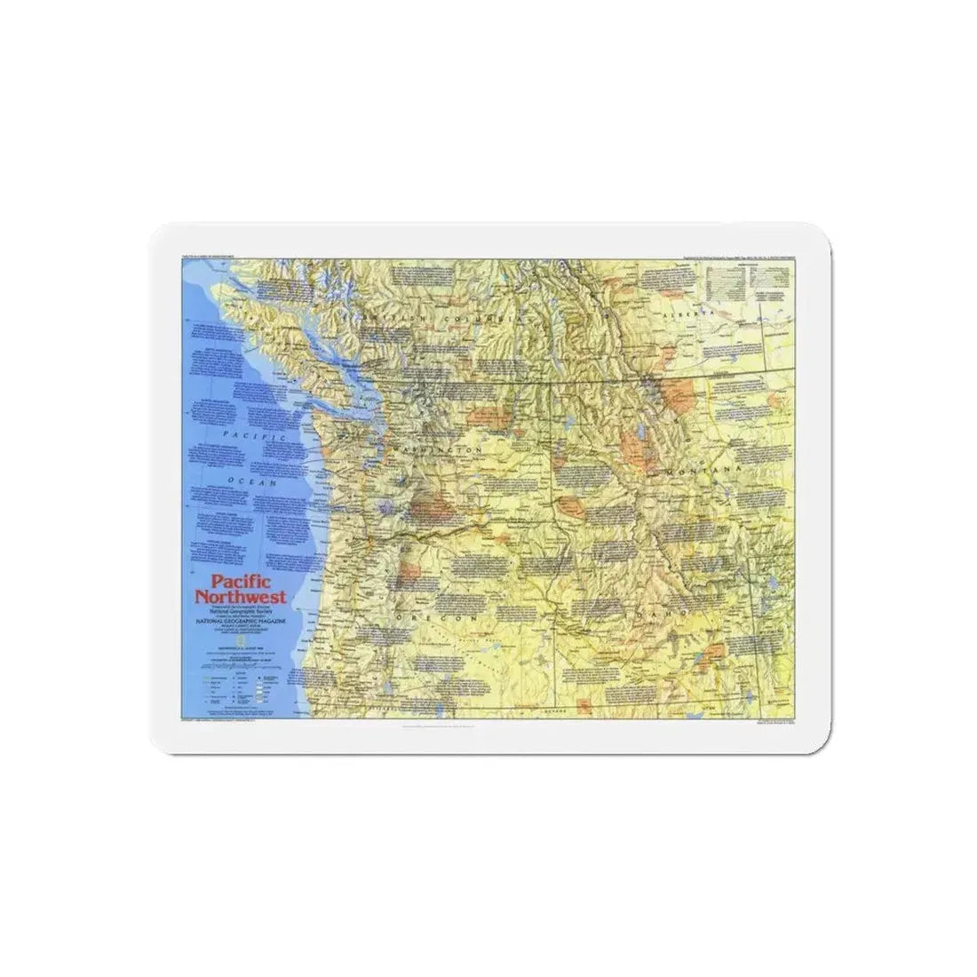 USA - Pacific Northwest 1 (1986) (Map) Refrigerator Magnet 6 Inch - The Sticker Space