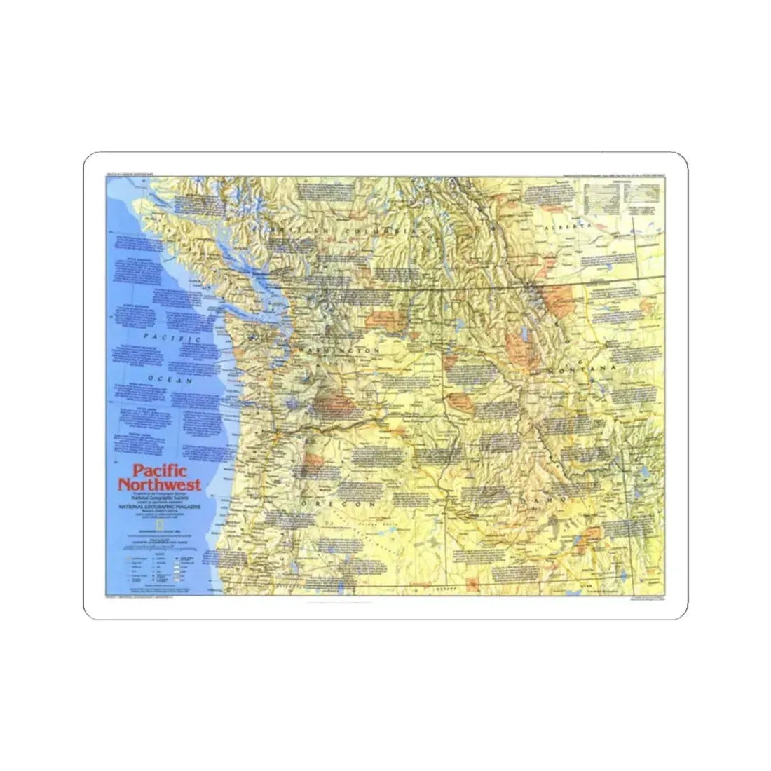 USA - Pacific Northwest 1 (1986) (Map) STICKER Vinyl Kiss-Cut Decal 2 Inch White - The Sticker Space