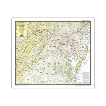 USA - Round About the Nation's Capital (1956) (Map) STICKER Vinyl Kiss-Cut Decal 2 Inch White - The Sticker Space