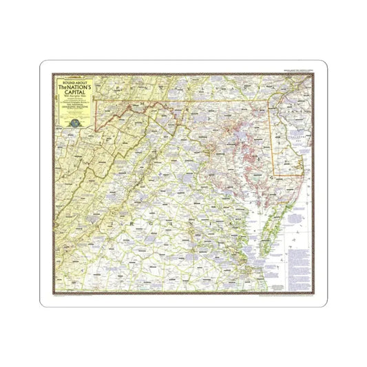 USA - Round About the Nation's Capital (1956) (Map) STICKER Vinyl Kiss-Cut Decal 2 Inch White - The Sticker Space