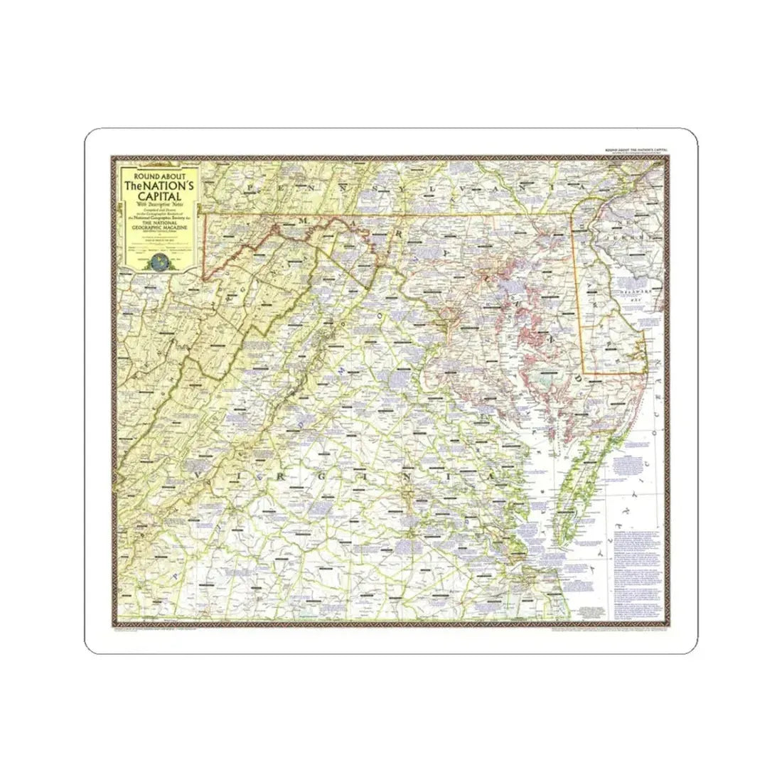 USA - Round About the Nation's Capital (1956) (Map) STICKER Vinyl Kiss-Cut Decal 3 Inch White - The Sticker Space