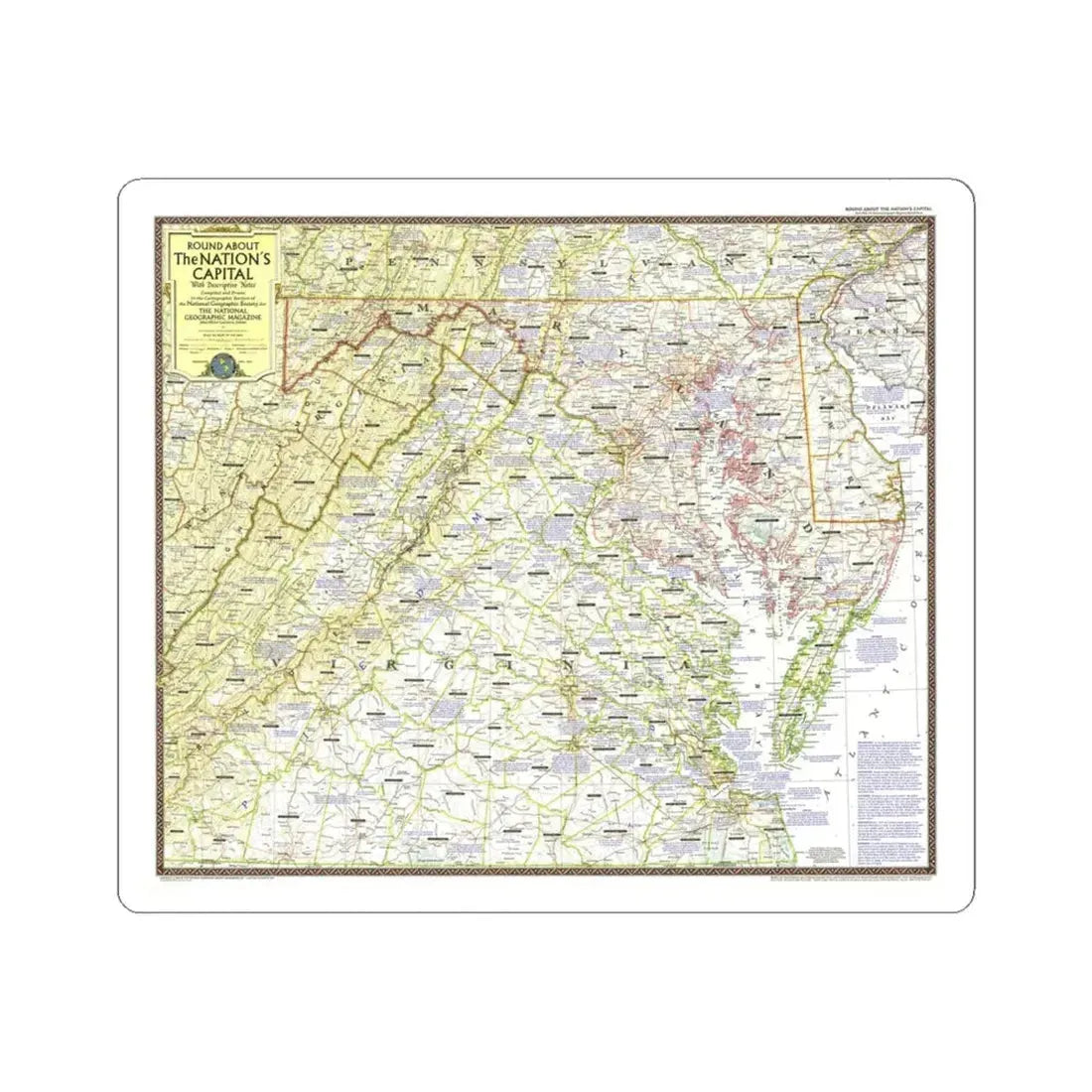 USA - Round About the Nation's Capital (1956) (Map) STICKER Vinyl Kiss-Cut Decal 4 Inch White - The Sticker Space