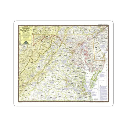 USA - Round About the Nation's Capital (1956) (Map) STICKER Vinyl Kiss-Cut Decal 4 Inch White - The Sticker Space