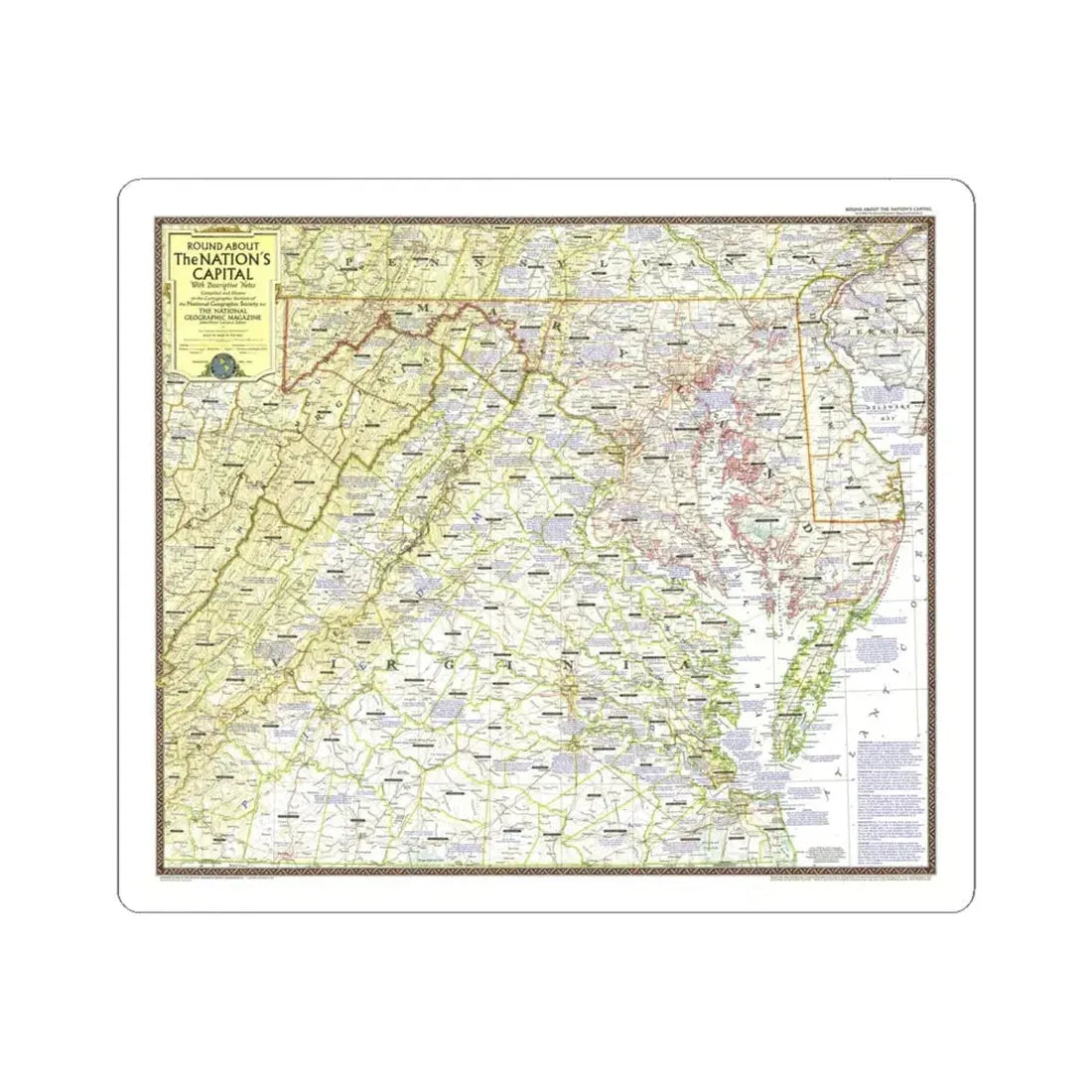 USA - Round About the Nation's Capital (1956) (Map) STICKER Vinyl Kiss-Cut Decal 6 Inch White - The Sticker Space
