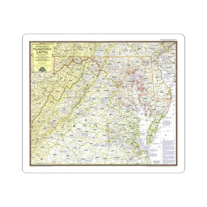 USA - Round About the Nation's Capital (1956) (Map) STICKER Vinyl Kiss-Cut Decal 6 Inch White - The Sticker Space
