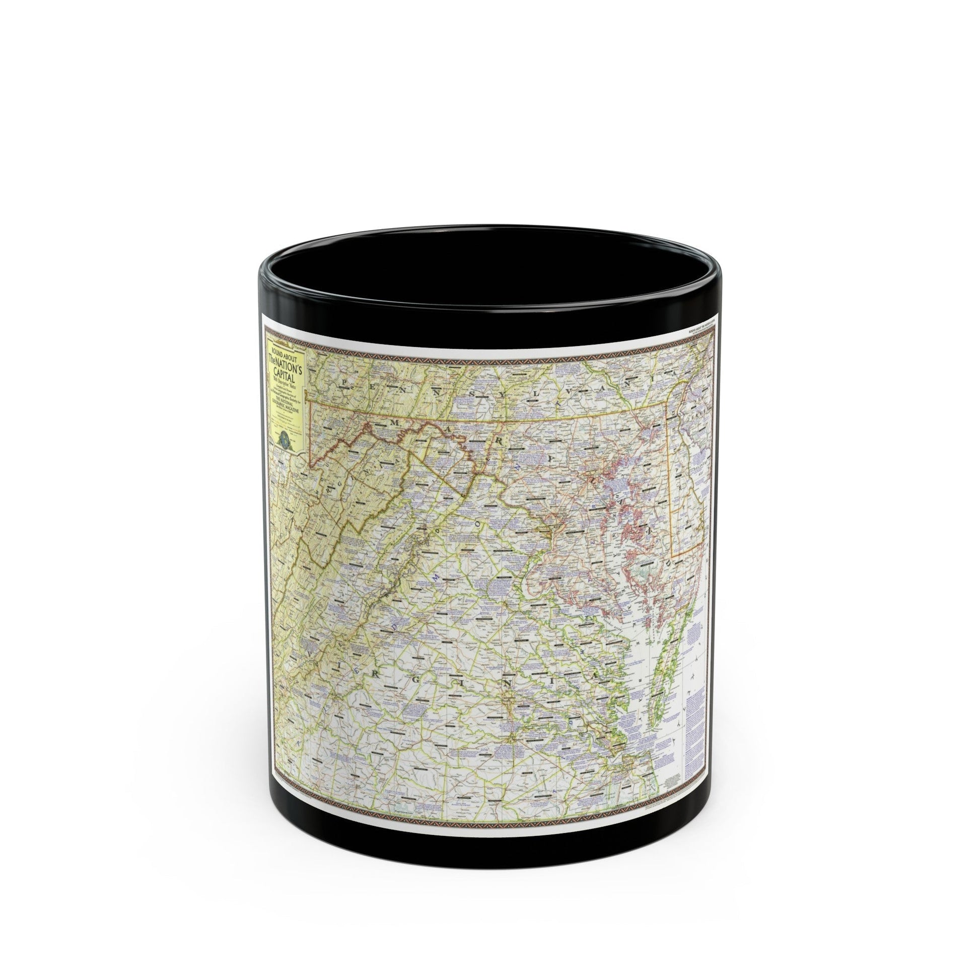 USA - Round About the Nation's Capital (1956) (Map) Black Coffee Mug-11oz-The Sticker Space