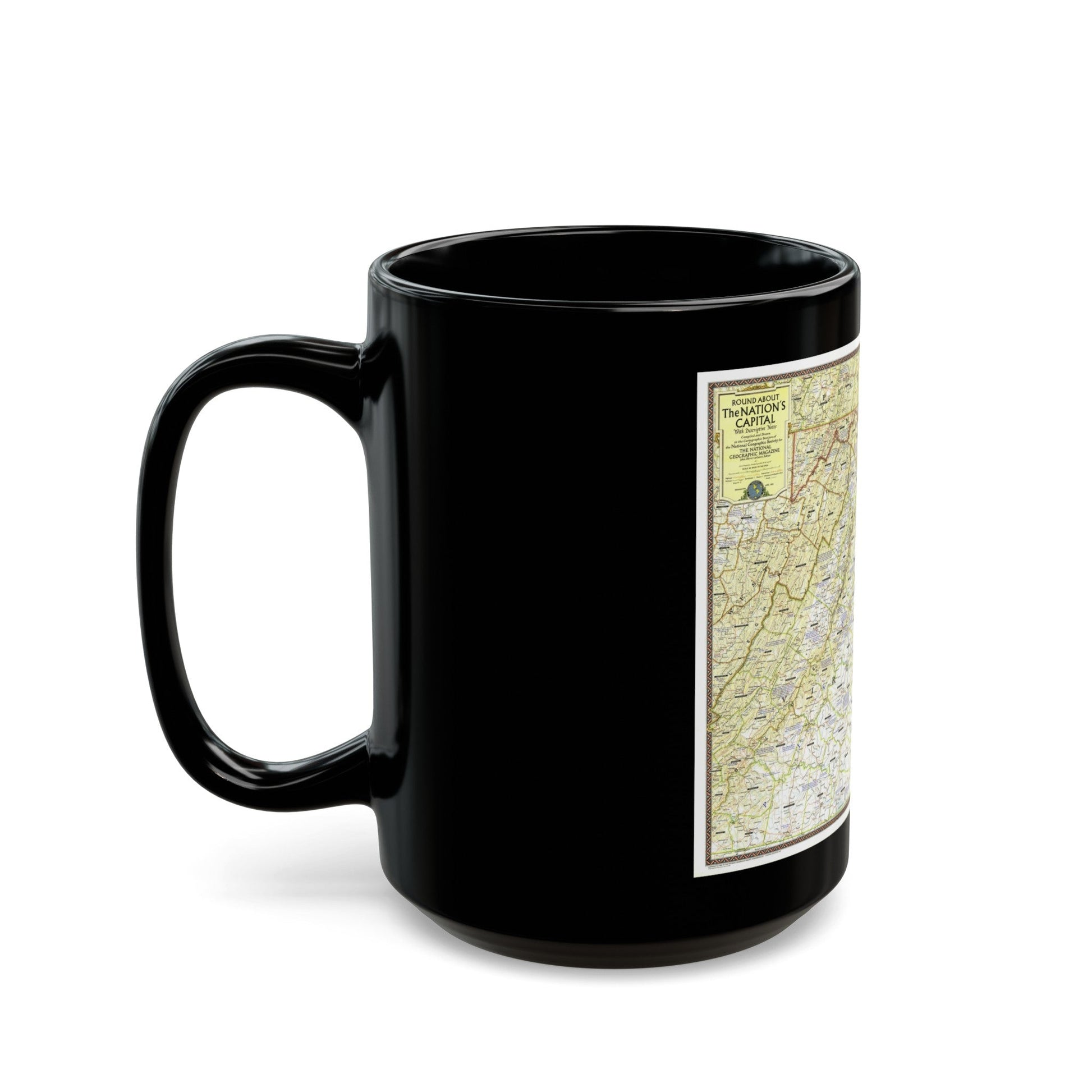 USA - Round About the Nation's Capital (1956) (Map) Black Coffee Mug-The Sticker Space