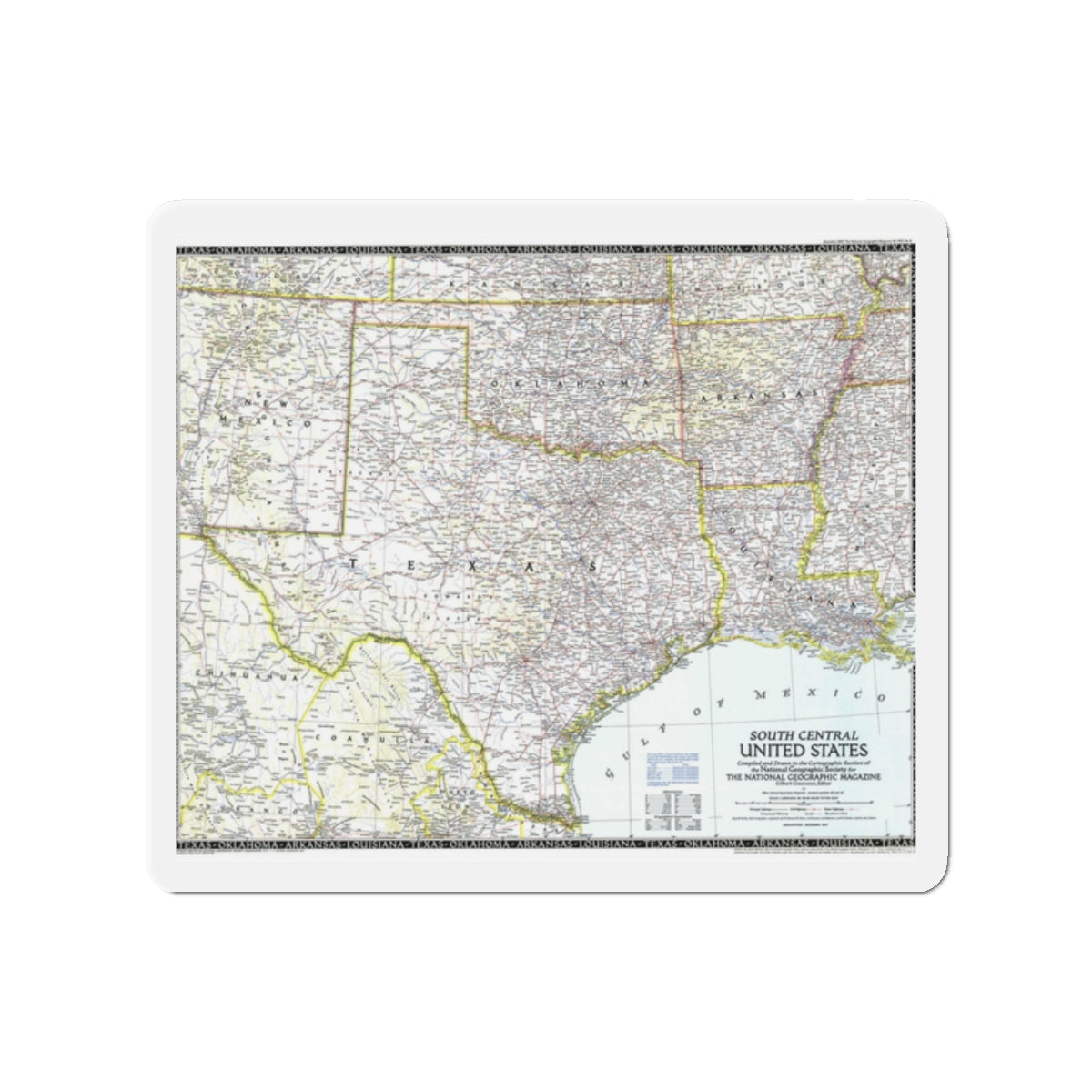 USA - South Central (1947) (Map) Refrigerator Magnet-2" x 2"-The Sticker Space