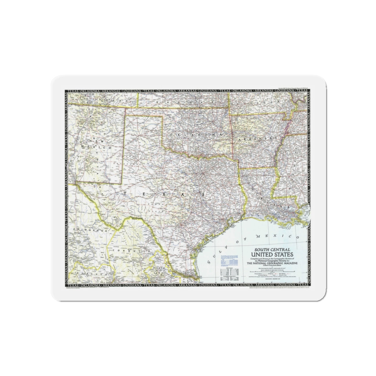 USA - South Central (1947) (Map) Refrigerator Magnet-3" x 3"-The Sticker Space