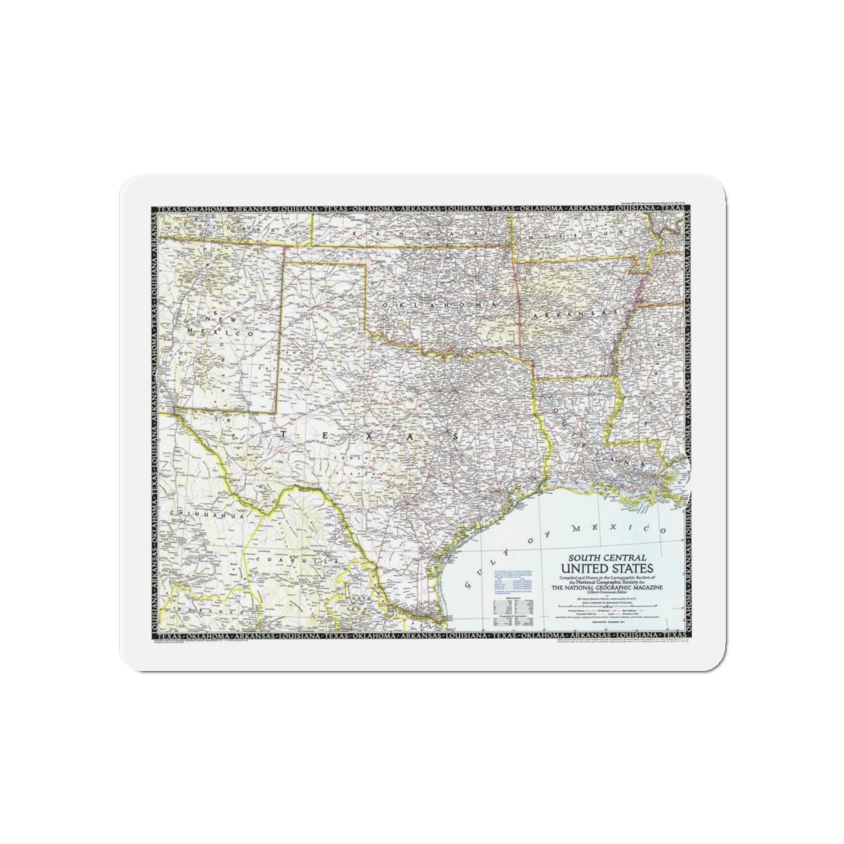 USA - South Central (1947) (Map) Refrigerator Magnet-4" x 4"-The Sticker Space