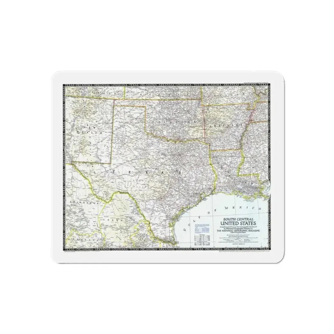 USA - South Central (1947) (Map) Refrigerator Magnet 6 Inch - The Sticker Space