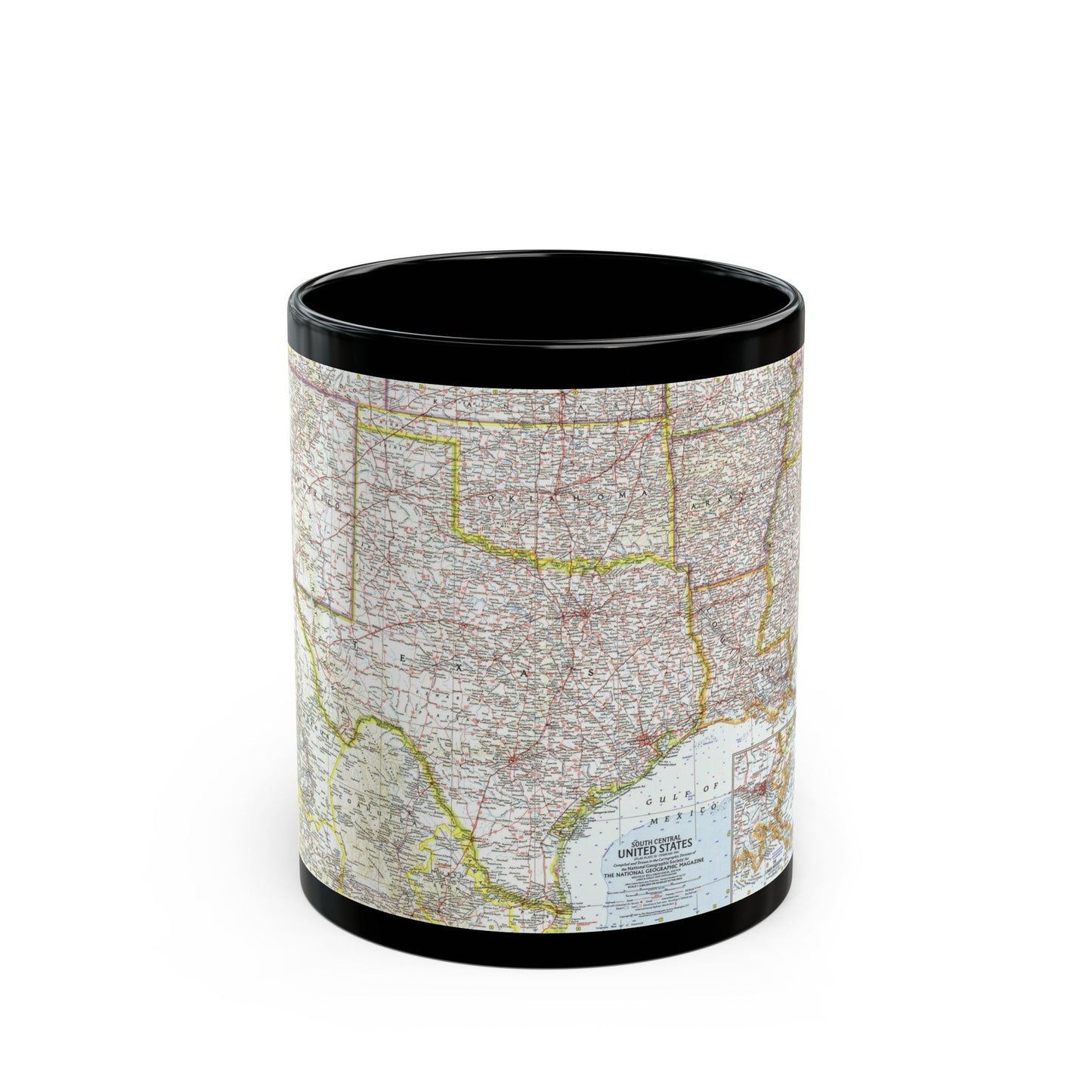 USA - South Central (1961) (Map) Black Coffee Mug-11oz-The Sticker Space